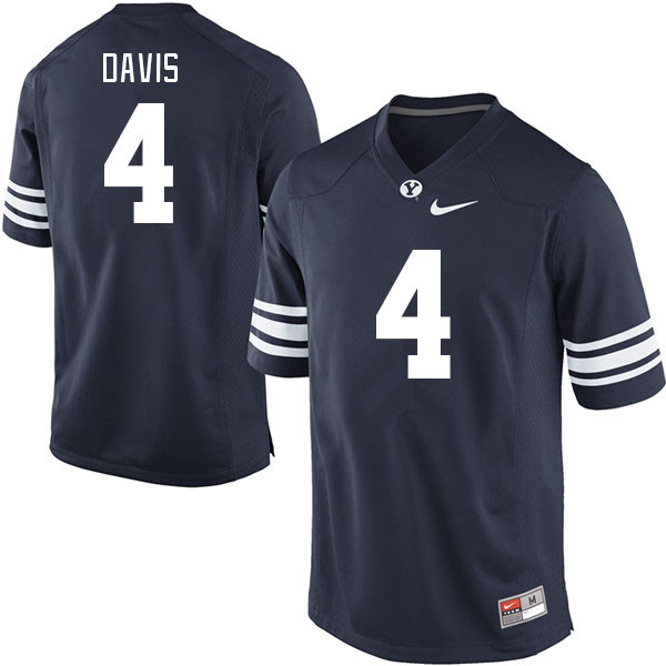 Men #4 Miles Davis BYU Cougars College Football Jerseys Stitched-Navy - Click Image to Close